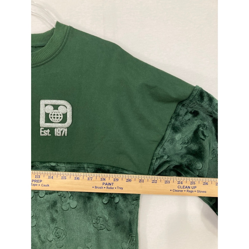 Disney Spirit Jersey Adults XS Green Mickey Mouse Faux Fur Mixed Media Pullover - Picture 5 of 8